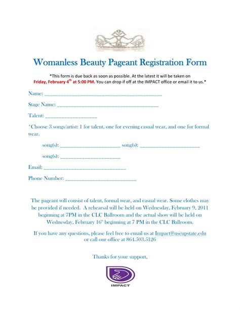 beauty pageant registration form template